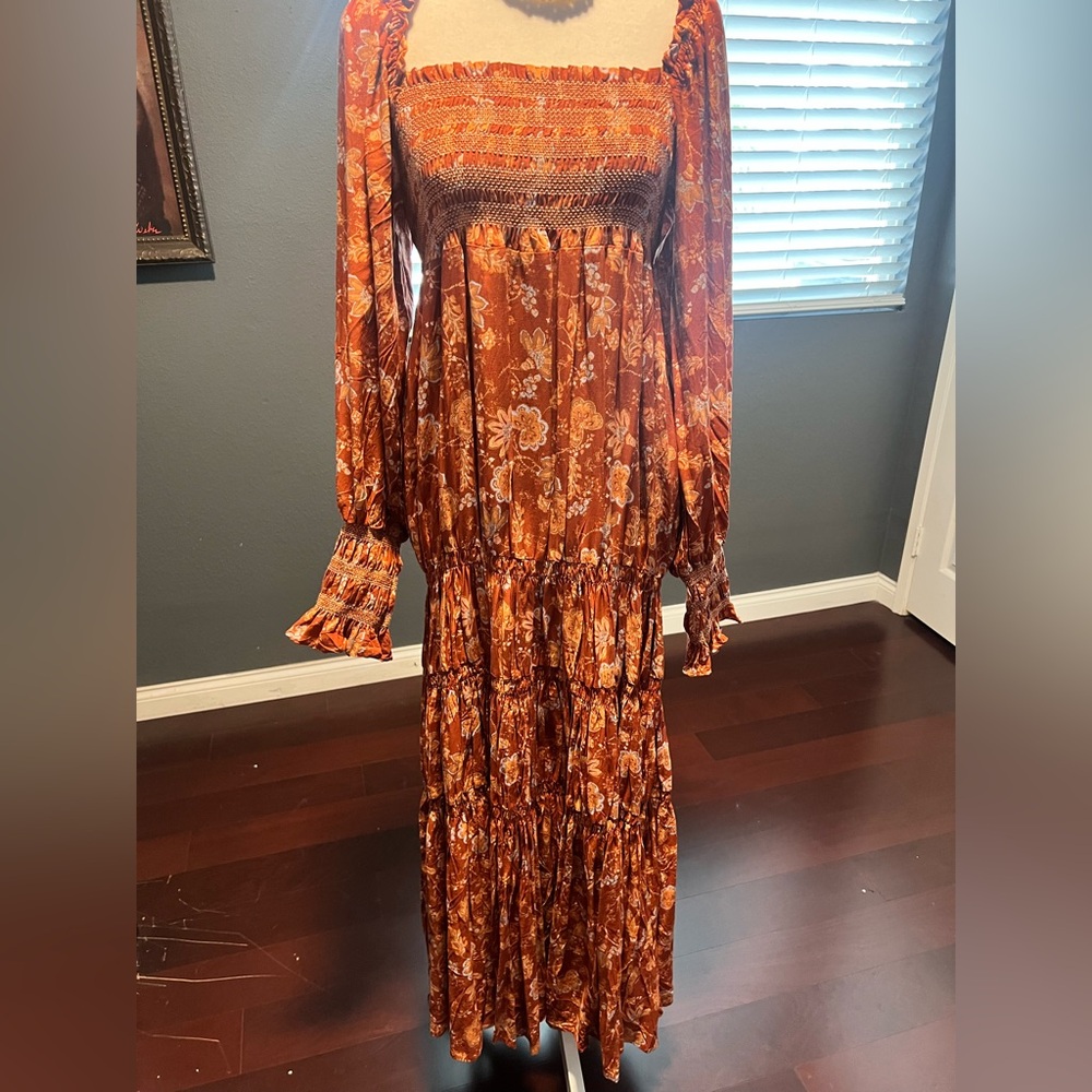 NWT Tiered Free People Rust Floral Maxi Dress. Size Small - Picture 7 of 8